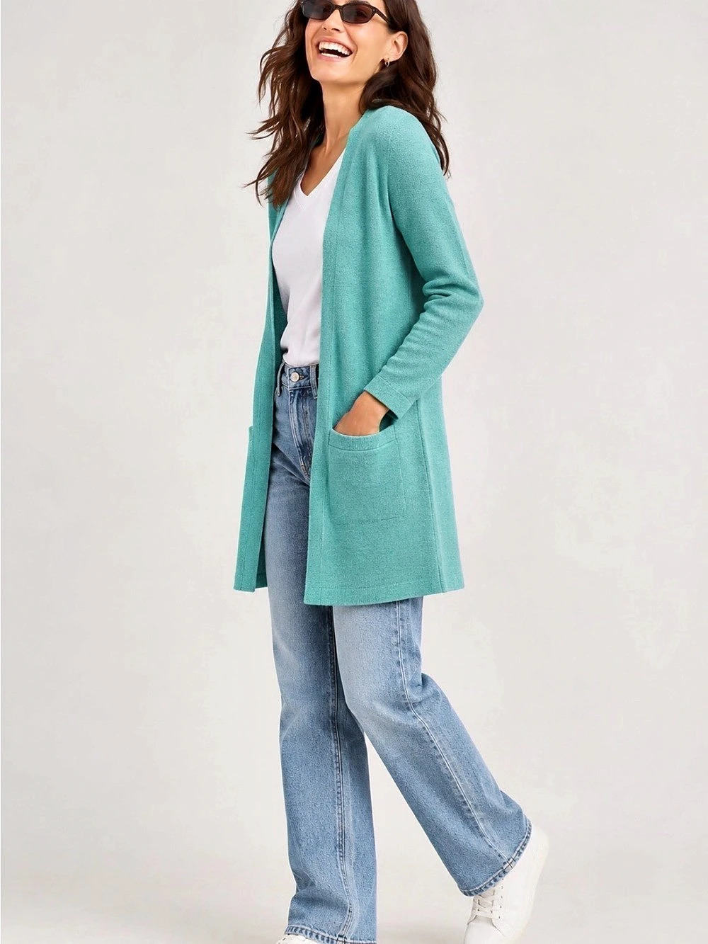 Pura Cashmere Cardigan – Made in Italy/ woman’s L/ soft aqua/mint green shade